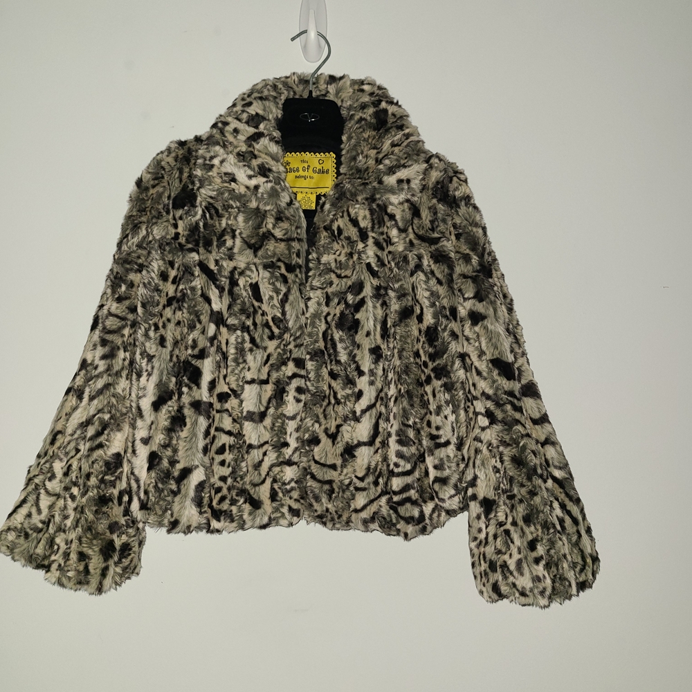 Piece of Cake Faux Fur Leopard Print Jacket Size 10 Girls NWOT